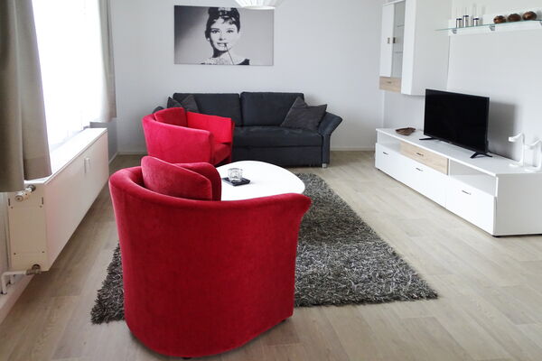 Das Wohnzimmer unserer Gästewohnung