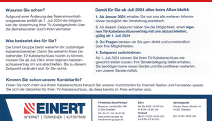 Die Einert Gruppe informiert: Veränderungen Nutzung Ihres Kabelanschlusses